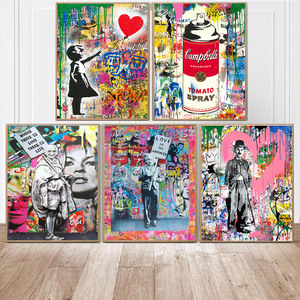 Fille avec Ballon Rue Mur graffiti Abstrait Einstein Impressions Sur Toile peinture sur toile moderne pop <span class=keywords><strong>art</strong></span> - Product Image 2
