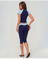 Ensemble de yoga color block pour femme, marque privée, 2 pièces : haut court à manches courtes et leggings capri taille haute, tenue de sport et d'entraînement