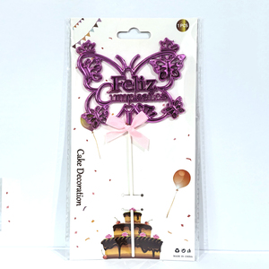 Adorno para Pastel de Cumpleaños con Corona de Mariposa de Plástico Chapado en Oro, Feliz Cumpleaños, Decoración para Fiesta de Cumpleaños en Español, 3D, Precio de Fábrica - Product Image 4