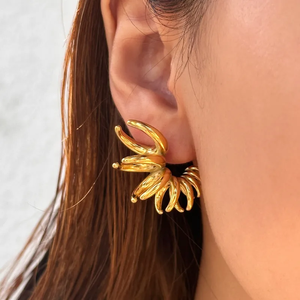 ต่างหูสแตนเลส304รูปตัวซี1คู่ชุบทอง18K พร้อมเพชรไข่มุกสำหรับงานแต่งงานหรือของขวัญสไตล์เท่ - Product Image 3