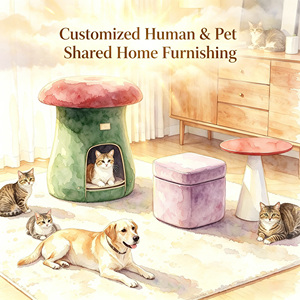Storage Ottoman Pet Cat <b>Dog</b> <b>Bed</b> with Wooden Legs 2-in-1 Stool Soft Velvet Pet Nest with Storage <b>for</b> Small Medium Pets Indoor - Product Image 1
