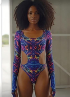 Groothandel op maat gemaakte gepatroneerde lange mouwen monokini dames carnaval feest zwempak festival rave bodysuit Caribisch Miami Jouvert kleding