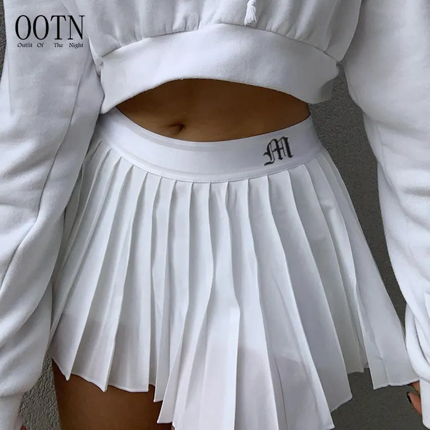 OOTN Sexy Casual Summer Embroidery Y2K Tennis Skirt New Preppy Short Woman Elastic Waist Mini Skirts White Pleated Skirt