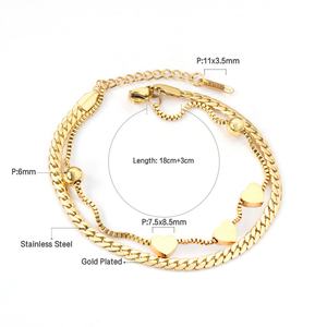 High Quality 18K Gold Plated Heart Jewelry <b>Bracelet</b> Stainless Steel Minimalism Double Layer Link Chain <b>Bracelet</b> <b>for</b> <b>Girl</b> - Product Image 2
