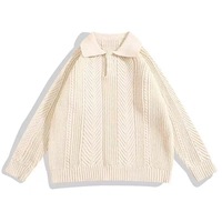 Pull Polo Homme Rétro en Maille Torsadée à Col Revers Couleur Unie Manches Longues – Collection Automne Hiver – Lot d'Usine