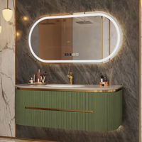 Meuble-lavabo flottant cannelé pour salle de bain d'hôtel avec miroir LED intelligent, double vasque, étanche, option PVC, mobilier moderne