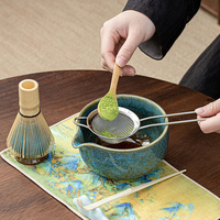 Ensemble Matcha de style Japandi 7 pièces, bol en céramique, fouet en bambou, cuillère à poudre, passoire à mailles fines, torchon à thé, boîte cadeau portable