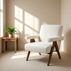 Fauteuil d'appoint moderne en bois massif de luxe léger avec pieds en velours, accoudoirs ronds, écologique, pour salon, chambre, hôtel, appartement - Product Image 1