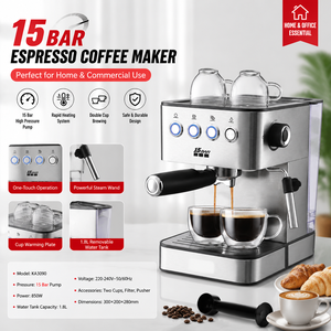 Machine à café expresso en acier inoxydable, 15 bars, avec buse vapeur, réservoir d'eau de 1,8 L, 850 W, pour usage domestique et commercial, cappuccino, latte - Product Image 6