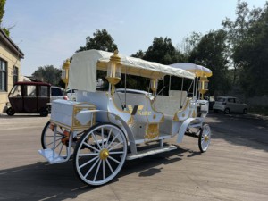 American Favorite Electric Royal Carriage Horse Drawn Cinderella Carriage <span class=keywords><strong>para</strong></span> Wedding Party White Gold Cart - Product Image 1