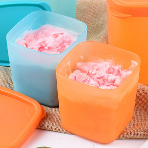 Conteneur à crème glacée avec couvercle, en plastique, résistant au congélateur, bleu, orange, rose, petite, moyenne, grande taille, pour le stockage de crème glacée maison - Product Image 3
