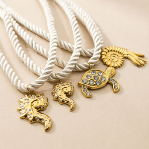 Braided <b>rope</b> necklace for women with seashell and turtle stainless steel pendant exuding a <b>light</b> luxury and high end fashion - Product Image 2