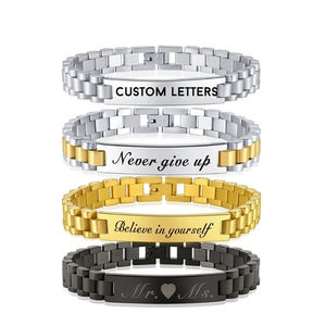 Pulsera de Moda Masculina de Alta Calidad, Nombre Personalizado Grabado, Chapado en Oro de 18K, Nuevo Estilo de Acero Inoxidable - Product Image 1