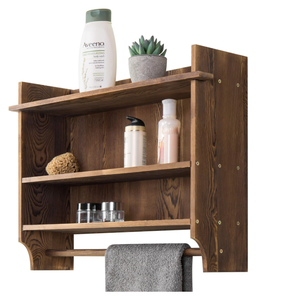 <span class=keywords><strong>Mensola</strong></span> Rustica in <span class=keywords><strong>Legno</strong></span> per <span class=keywords><strong>Bagno</strong></span> <span class=keywords><strong>con</strong></span> Portasciugamani e Portarotolo Multifunzionale da Parete - Product Image 2