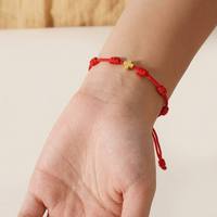 Bracelet ajustable en corde tressée coréenne rouge avec croix dorée, unisexe, tendance, rétro, artistique, pour faire un vœu, pour couple ou meilleur ami