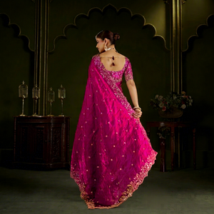 Premium Fendy Silk <b>Satin</b> Embroidered <b>Saree</b> with Heavy Sequin Work Wrinkle-Free & Quick-Dry Floor-Length & Matching Blouse - Product Image 1