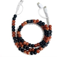 Câble de charge de données perlé en pierre naturelle ambre marbré, bijoux de mode de haute qualité couleur ambre