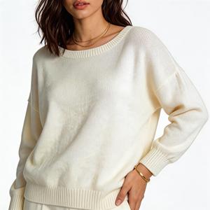 Maglione da <span class=keywords><strong>Donna</strong></span> Personalizzato Vintage Elegante, Oversize, Tinta Unita, Maniche Lunghe, in Misto Lana, Collo Tondo, Logo Frontale, Traspirante, 360g - Product Image 3
