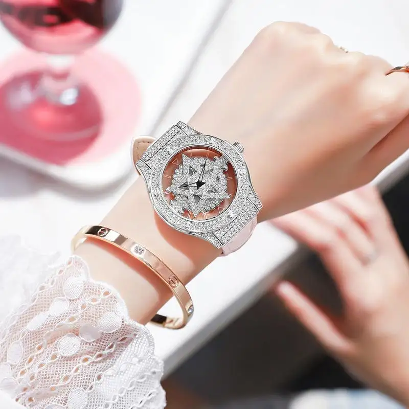 Atacado preço de fábrica relógios de luxo, moda de luxo brilhante cristal de diamante feminino hexagonal relógios de quartzo