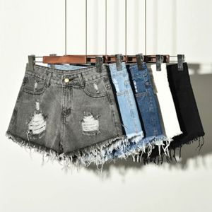 Grand short en denim pour femmes en été jambes larges amples et amincissantes taille haute Chubby Little Sister Ripped A-line Hot Pants - Product Image 1