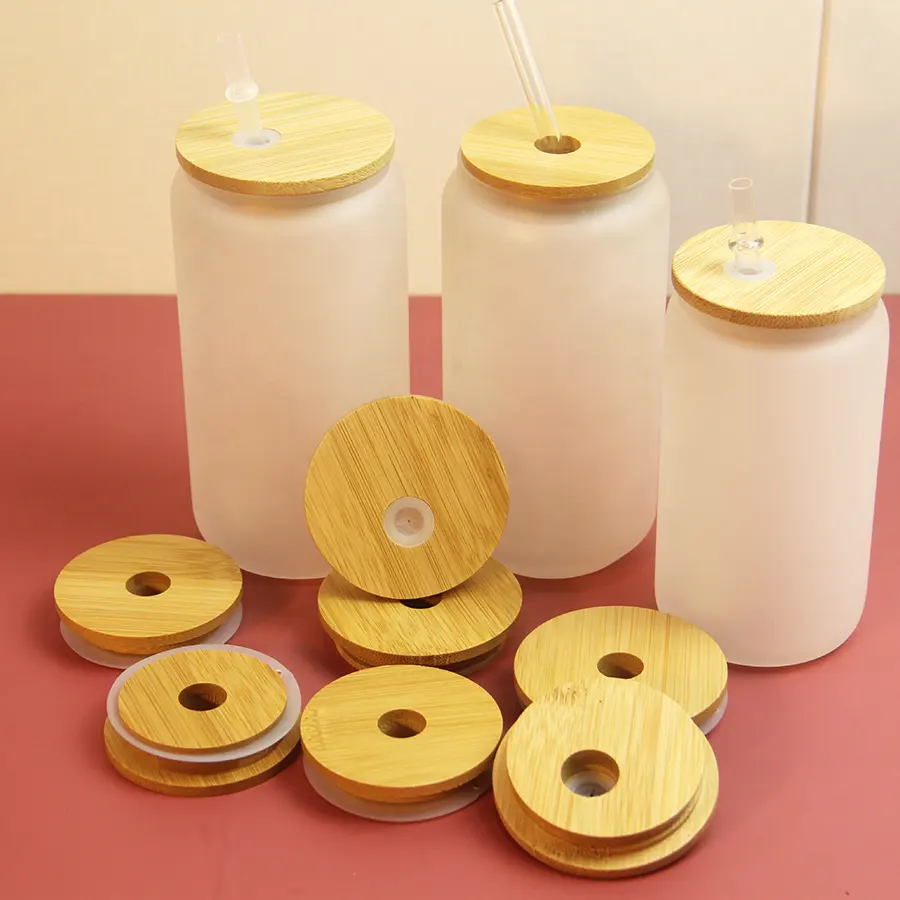 Environmentally Friendly Durable Drink Cover Family Bar Mason Jar Bamboo Lids With Straw Hole