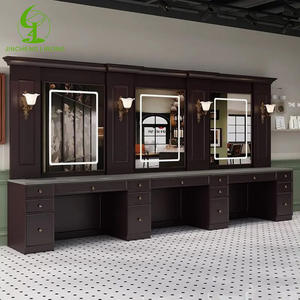 โต๊ะตัดผมจินเฉิง พร้อมกระจกตั้งพื้น โต๊ะแต่งหน้าสำหรับร้านทำผม พร้อมโคมไฟแต่งหน้า - Product Image 3