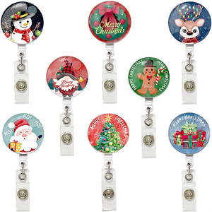 Christmas Snowman Easy-Pull Snap Crystal Patch Telescopic Badge <b>Clip</b> Scroll Rotating Back <b>Clip</b> Tree Gift Reindeer - Product Image 1