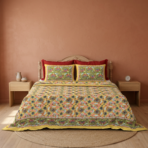 Ensemble de draps en coton imprimé à l'écran, taille king size, blanc, motif floral, avec 2 taies d'oreiller, lin artisanal de Jaipur - Product Image 3