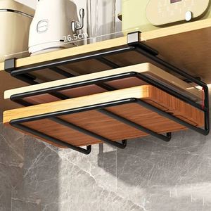Support de rangement double pour planches à découper sous l'armoire, noir, avec rangement intégré pour planches à découper de cuisine - Product Image 3