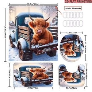 Brown Cow Truck Snow Polyester Shower Curtain Bathroom Curtain Digital Print Waterproof Custom Print Wholesale Modern - Product Image 4