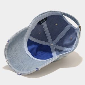Meidiney Custom Embroidery Logo Vintage Washed Denim Baseball Cap,Plain <b>Jeans</b> Distressed Dad Hat - Product Image 4