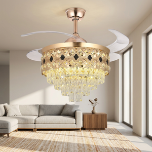 Ventilateur de plafond de luxe avec lustre en cristal, éclairage LED, télécommande, moteur DC 5000 CFM, design européen, pales de 48 pouces, idéal pour hôtels/villas et salons - Product Image 3