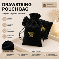 Bolsa de Terciopelo Negra a Prueba de Polvo para Auriculares, Cables, Electrónicos, Artículos de Aseo, Organizador de Viaje, Bolsa de Terciopelo con Cordón, Tamaño Personalizado