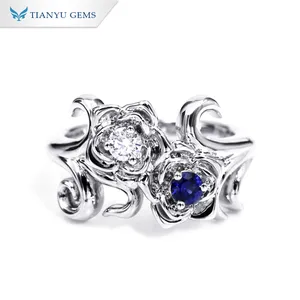 Codilis cincin perhiasan wanita, perhiasan cincin bulat moissanite dan safir emas murni 14k 18k kustom