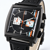 Montre carrée à quartz pour homme, design ajouré élégant avec aiguilles perlées, bracelet en cuir véritable, boîtier en acrylique lumineux pour affaires