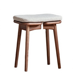 Modern Solid Wood <b>Stool</b> With Fabric Cushion Scandinavian Design Living Room Furniture Apartment Use - Product Image 3