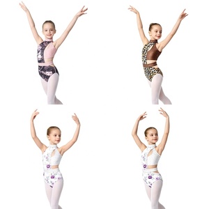 Maillot de gimnasia y danza para niñas con pedrería, espalda descubierta, cuello alto, estampado de leopardo, metálico, asimétrico, para actuaciones en escenario, personalizado - Product Image 1
