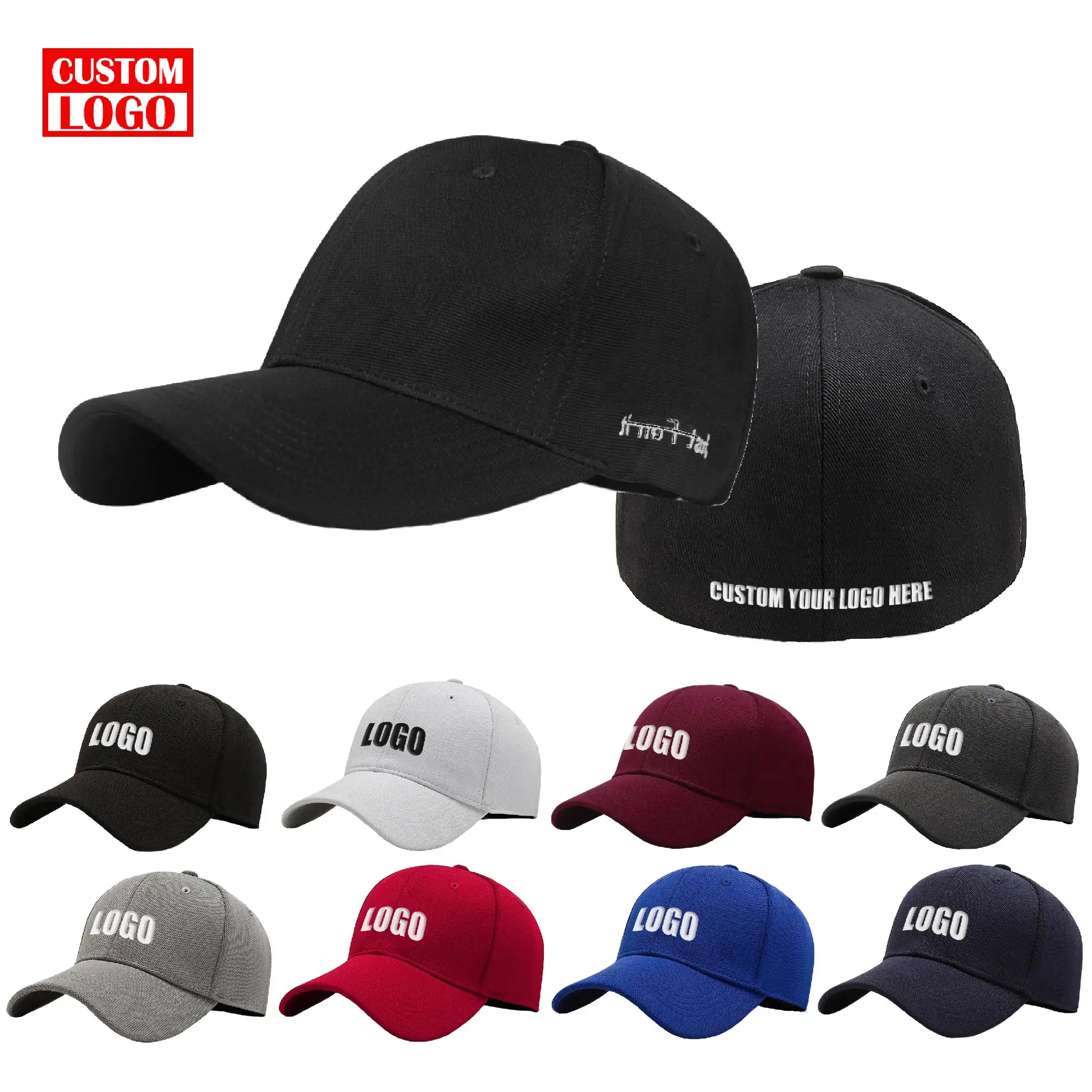 Custom Fitted Baseball Caps For Man One Size Fits All Custom Embroidery Logo Fitted Closed Back Baseball Caps Without Buckles