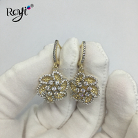 Anting Bunga CZ Berlapis Emas 14K Perak 925 dengan Zirkonia Kubik Kelas 3A Gaya Korea