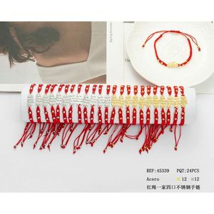 Braccialetti alla Moda con Perline in Acciaio Inossidabile a Quattro Fili Rossi, 24 Pezzi, 12mm, 12 Colori - Product Image 1