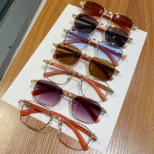 <b>Sunglasses</b> Full Rim <b>Square</b> Frame Metal Gold Wooden Temples UV400 Protection Unisex Fashionable Outdoors Travel Cycling Driving - Product Image 3