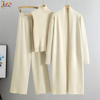 Sonbahar Kış 3 Parça Kadın Hırka Eşofman Takımı Moda Örme Pantolon Takımı Bayanlar Vintage Moda Bayanlar 3 Parça Takım Süveter Takım
