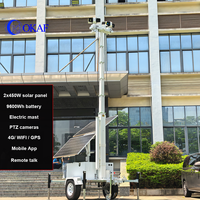 Tour de surveillance mobile OKAF 2*450W à énergie solaire avec caméra CCTV, remorque et internet par satellite 4G 5G Starlink