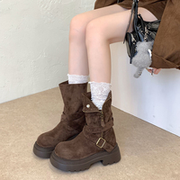 Bottines à plateforme pour femmes, style combat, doublées de fourrure, semelle épaisse, boucle à ardillon, fermeture éclair avant, bottes de motard convertibles, 4 couleurs.