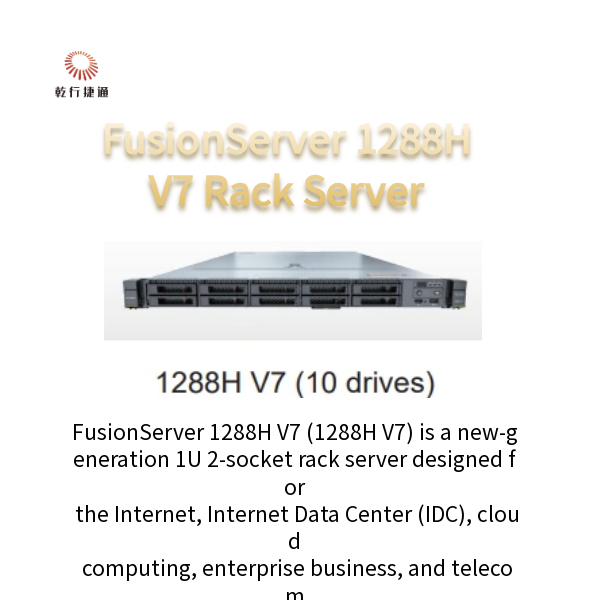 Supply Fusion Server X Fusion Server 1288HV7 1U Supports Servers with 2 Processors Installed and Used