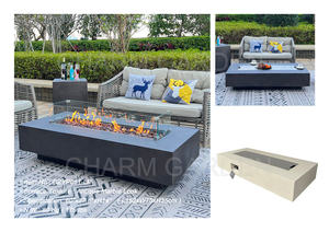 Meja Pit api beton Gas kontemporer, Modern dalam ruangan/luar ruangan besi persegi panjang taman berkemah digunakan dengan etanol kaca atas - Product Image 2