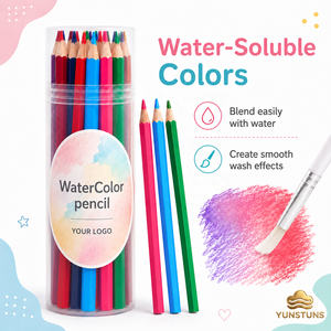 Ensemble de crayons aquarellables, 12 couleurs assorties, corps en bois, mine lisse soluble dans l'eau, pour dessin, croquis, coloriage, crayons d'art - Product Image 1