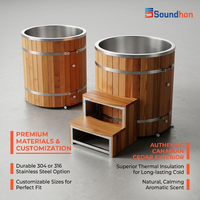 Baignoire de récupération extérieure Soundhon en cèdre rouge avec cuve de trempage à froid et revêtement en acier inoxydable 304 ou 316, bandes renforcées