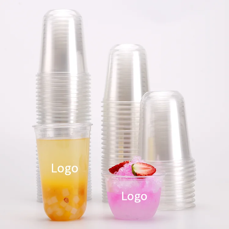 BPA miễn phí cốc nhựa với logo tùy chỉnh logo in 16oz cho nước trái cây bong bóng BOBA trà sữa PP Pet rõ ràng U hình cốc nhựa