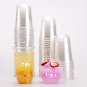 Bpa मुक्त प्लास्टिक के कप के लिए लोगो के साथ कस्टम लोगो मुद्रित 16oz रस बुलबुला Boba दूध चाय पीपी पीईटी स्पष्ट यू के आकार का प्लास्टिक कप